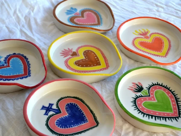 Green and Pink Ceramic Sacred Heart Spoon Rest